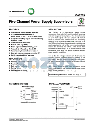 CAT885 datasheet - Five-Channel Power Supply Supervisors