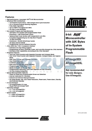 ATMEGA323-8PC datasheet - 8-bit Microcontroller with 32K Bytes of In-System Programmable Flash