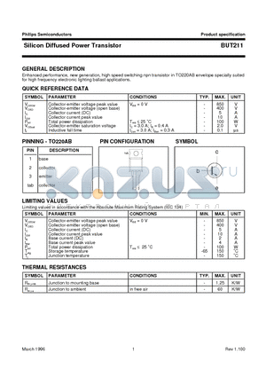 BUT211 datasheet - Silicon Diffused Power Transistor