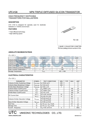 4124 datasheet - HIGH FREQUENCY SWITCHING TRANSISTORS FOR BALLASTERS