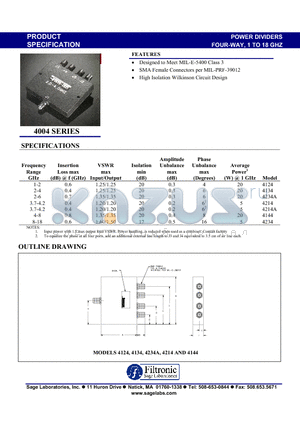 4124 datasheet - POWER DIVIDERS FOUR-WAY, 1 TO 18 GHZ