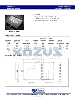 4125 datasheet - POWER DIVIDERS FIVE-WAY, 2 TO 8 GHZ