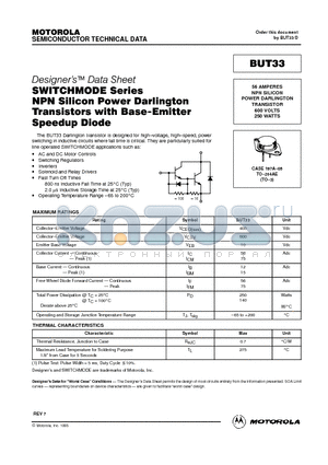 BUT33 datasheet - 56 AMPERES NPN SILICON POWER DARLINGTON TRANSISTOR 600 VOLTS 250 WATTS