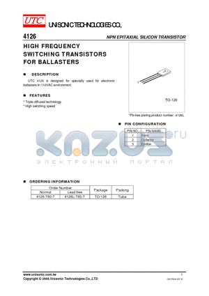 4126-T60-T datasheet - HIGH FREQUENCY SWITCHING TRANSISTORS FOR BALLASTERS