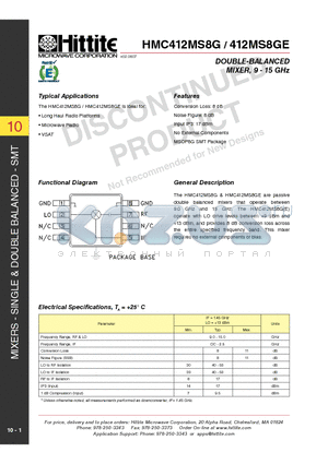 412MS8GE datasheet - DOUBLE-BALANCED MIXER, 9 - 15 GHz