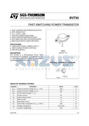 BUT92 datasheet - FAST-SWITCHING POWER TRANSISTOR