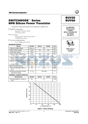 BUV20 datasheet - SITCHMODE Series NPN Silicon Power Transistor