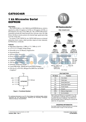 CAT93C46RXI-T2 datasheet - 1 kb Microwire Serial EEPROM