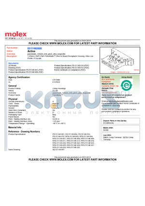 0511460800 datasheet - 1.25mm (.049