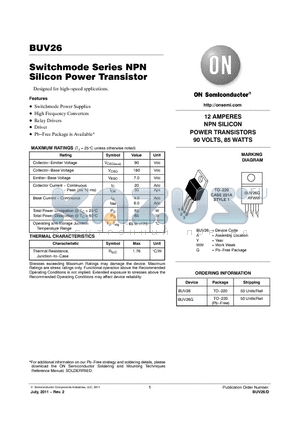 BUV26 datasheet - Switchmode Series NPN Silicon Power Transistor