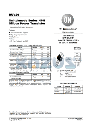 BUV26G datasheet - Switchmode Series NPN Silicon Power Transistor