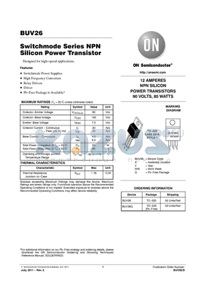 BUV26G datasheet - Switchmode Series NPN Silicon Power Transistor