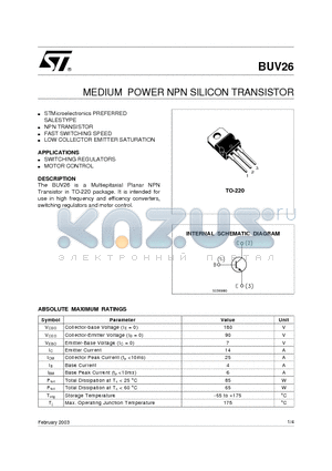 BUV26_03 datasheet - MEDIUM POWER NPN SILICON TRANSISTOR