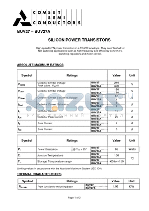 BUV27 datasheet - SILICON POWER TRANSISTORS