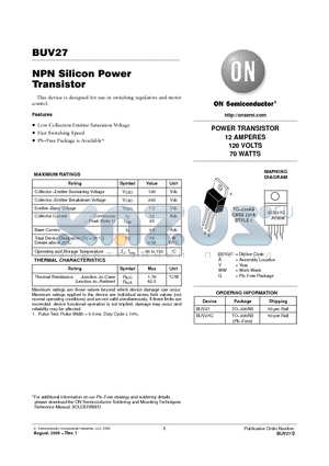 BUV27G datasheet - NPN Silicon Power Transistor