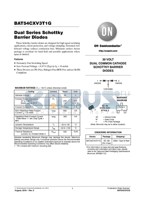 BAT54CXV3 datasheet - Dual Series Schottky Barrier Diodes