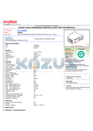 0511920600 datasheet - HMC Rectangular Industrial Male Housing, Multi-Module Type, 6 Circuits