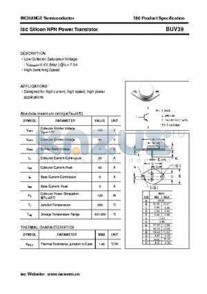 BUV39 datasheet - isc Silicon NPN Power Transistor