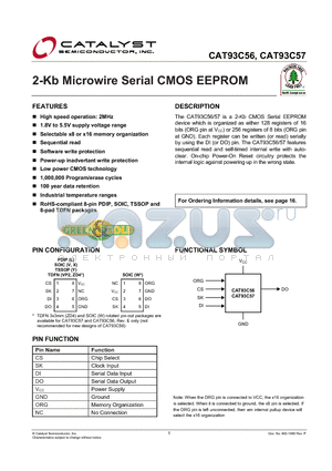 CAT93C56 datasheet - 2-Kb Microwire Serial CMOS EEPROM