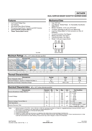 BAT54DW-7-F datasheet - DUAL SURFACE MOUNT SCHOTTKY BARRIER DIODE