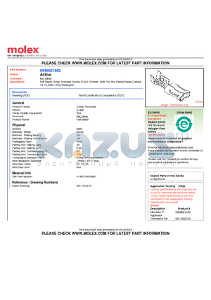 41422-3A2N5B1 datasheet - Flat Blade Crimp Terminal, Series 41422, Female, With Tin (Sn) Plated Brass Contact, 14-18 AWG, Reel Packaged