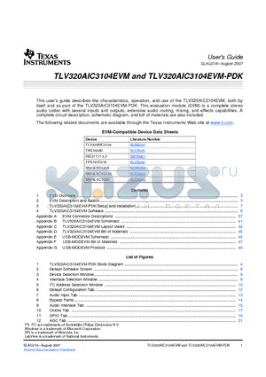 414305-1 datasheet - TLV320AIC3104EVM and TLV320AIC3104EVM-PDK