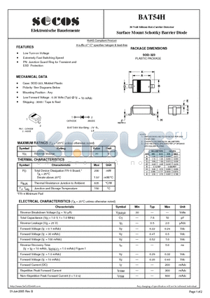 BAT54H datasheet - Surface Mount Schottky Barrier Diode