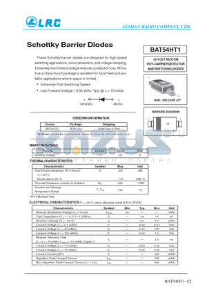 BAT54HT1 datasheet - Schottky Barrier Diodes