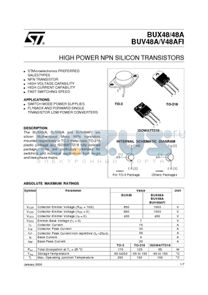 BUV48AFI datasheet - HIGH POWER NPN SILICON TRANSISTORS