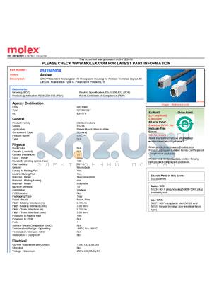 0512385014 datasheet - CRC Shielded Rectangular I/O Receptacle Housing for Female Terminal, Signal, 50Circuits, Polarization Type C, Polarization Position D-6