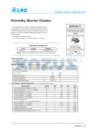 BAT54LT1 datasheet - Schottky Barrier Diodes