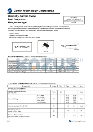 BAT54RAGH datasheet - Schottky Barrier Diode Lead free product Halogen-free type
