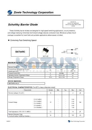 BAT54RC datasheet - Schottky Barrier Diode