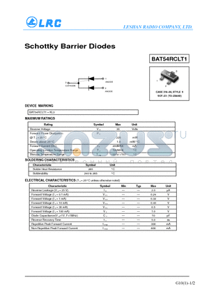 BAT54RCLT1 datasheet - Schottky Barrier Diodes