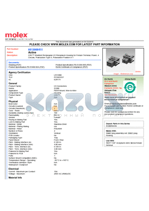 0513000411 datasheet - CRC Shielded Rectangular I/O Receptacle Housing for Female Terminal, Power, 4Circuits, Polarization Type A, Polarization Position A-1