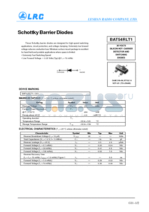 BAT54RLT1 datasheet - Schottky Barrier Diodes