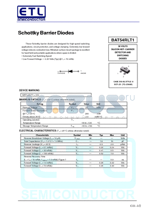 BAT54RLT1 datasheet - Schottky Barrier Diodes