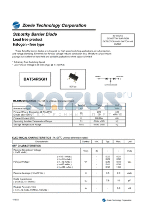 BAT54RSGH datasheet - Schottky Barrier Diode Lead free product Halogen - free type