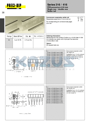 416-93-216-41-001 datasheet - PCB connectors 2.54 mm Single row / double row Solder tail