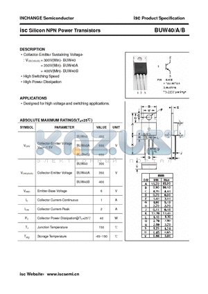 BUW40 datasheet - isc Silicon NPN Power Transistors