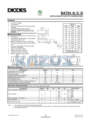 BAT54S datasheet - SURFACE MOUNT SCHOTTKY BARRIER DIODE