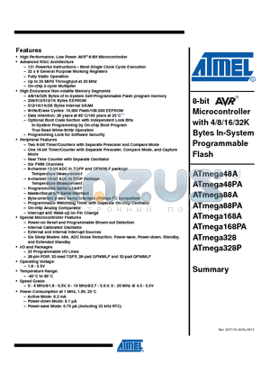 ATMEGA328 datasheet - 8-bit Microcontroller with 4/8/16/32K Bytes In-System Programmable Flash