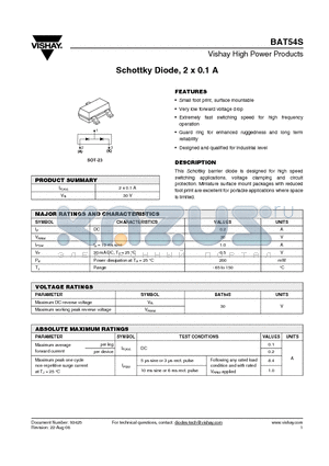 BAT54S datasheet - Schottky Diode, 2 x 0.1 A
