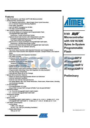 ATMEGA328P/V datasheet - 8-bit Microcontroller with 4/8/16/32K Bytes In-System Programmable Flash