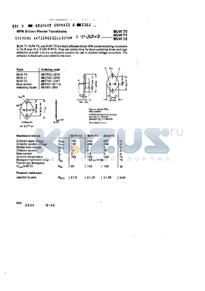 BUW70 datasheet - NPN SILICON POWER TRANSISTOR