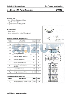 BUX10 datasheet - isc Silicon NPN Power Transistor