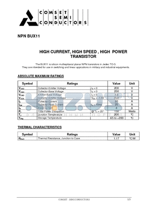 BUX11 datasheet - HIGH CURRENT, HIGH SPEED , HIGH POWER TRANSISTOR