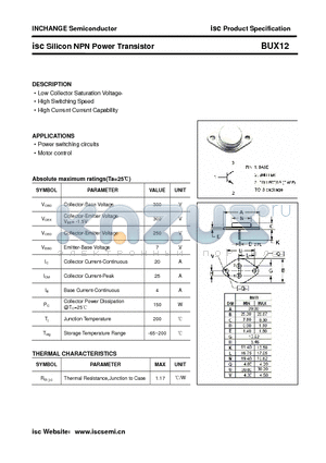 BUX12 datasheet - isc Silicon NPN Power Transistor