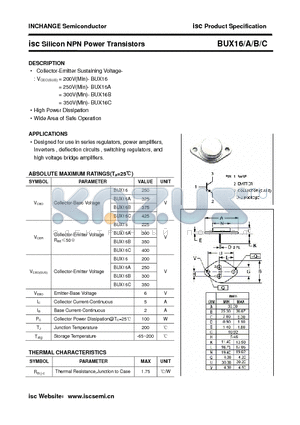 BUX16 datasheet - isc Silicon NPN Power Transistors