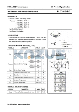 BUX17 datasheet - isc Silicon NPN Power Transistors